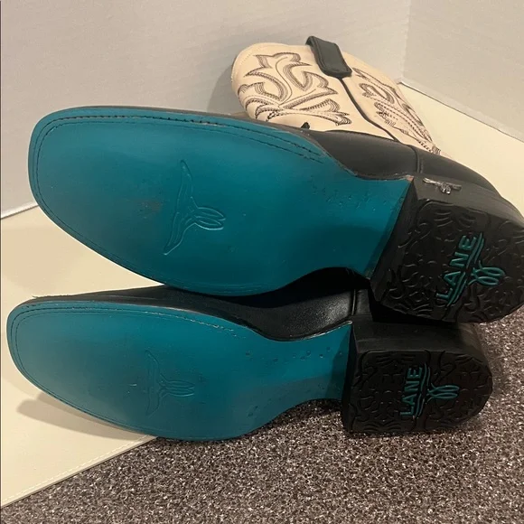 Lane Boots - Classic Square Boot - Jet Black and Pale Ivory - Striking, Stylish - Picture 9 of 10